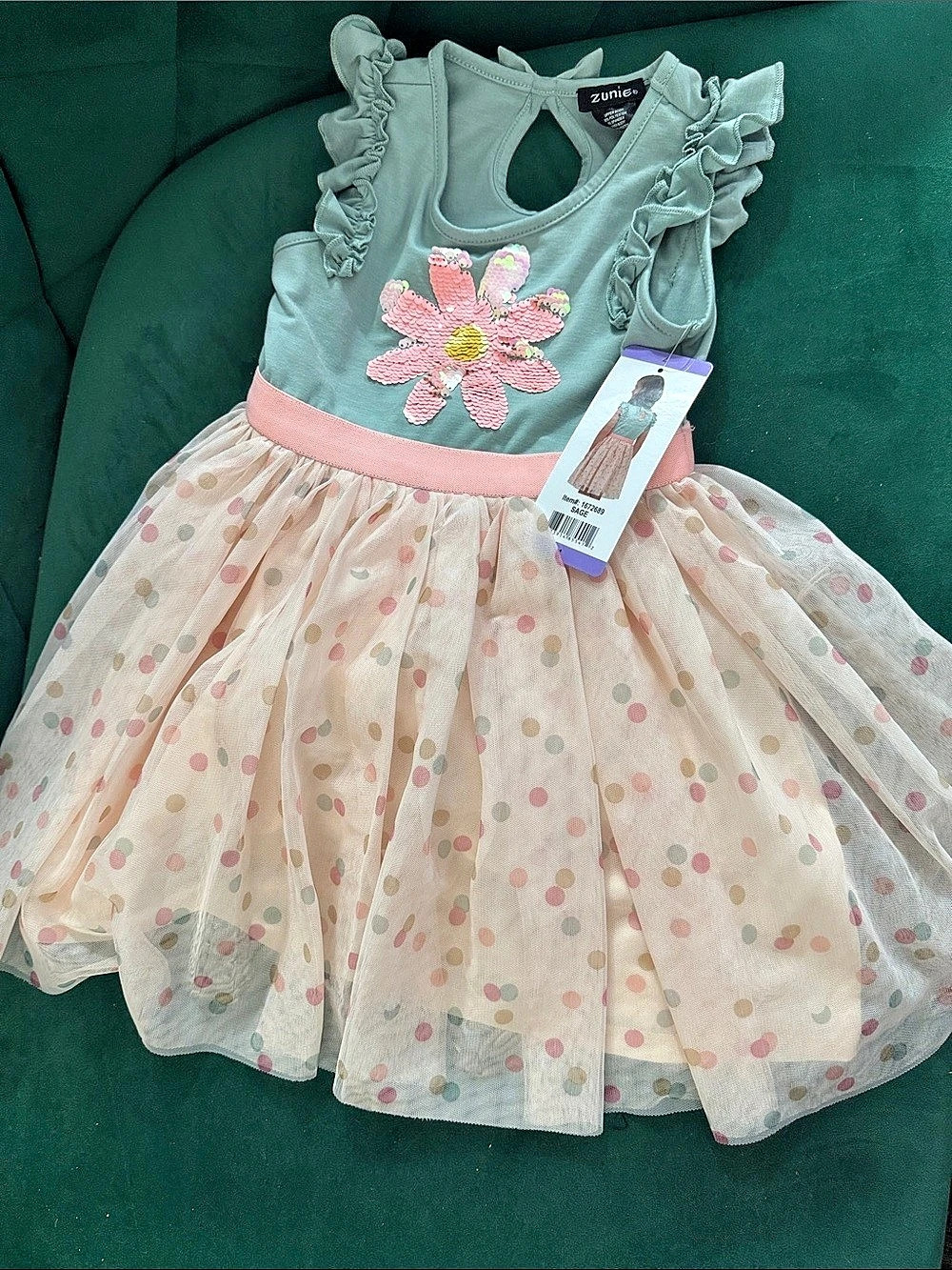 Zunie Floral Embroidered Mesh Short Sleeve Dress Girls Size 4 Sequin Flower
